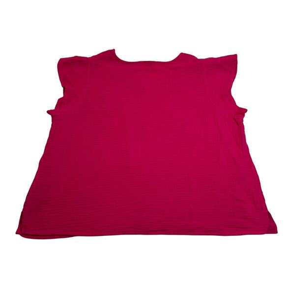 Three Dots V-Neck Cap Sleeve Gauze Flowy Blouse Size XL Cotton Summer Colorful - Picture 2 of 7